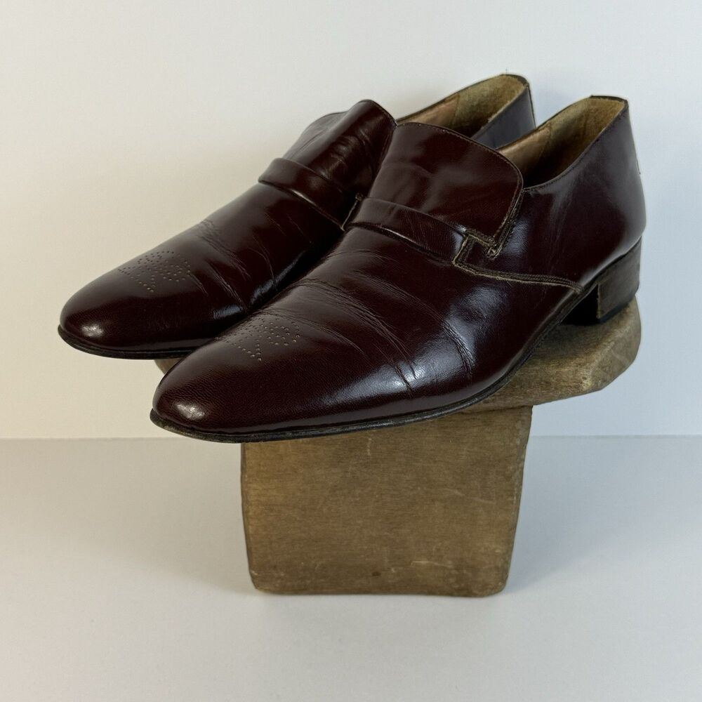 Vintage Pierre Cardin Brown Leather Men's Sz 9 Almond Toe SHOES